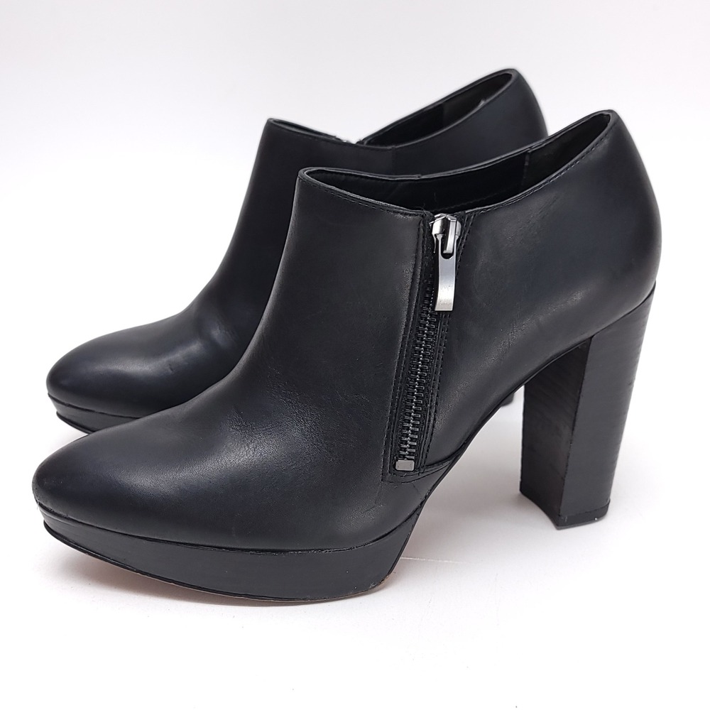 Franco Sarto Sheila Black Leather Platform Block Heel Ankle‎ Boots 8M